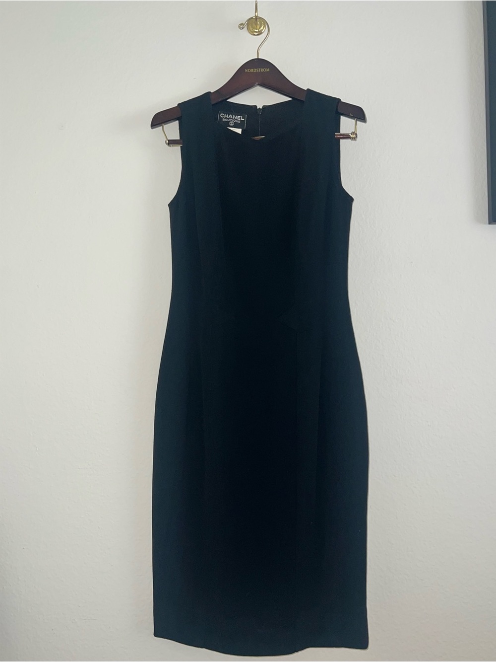 Vintage Chanel Boutique Fall 1996 Black Wool Sheath Dress, FR 34